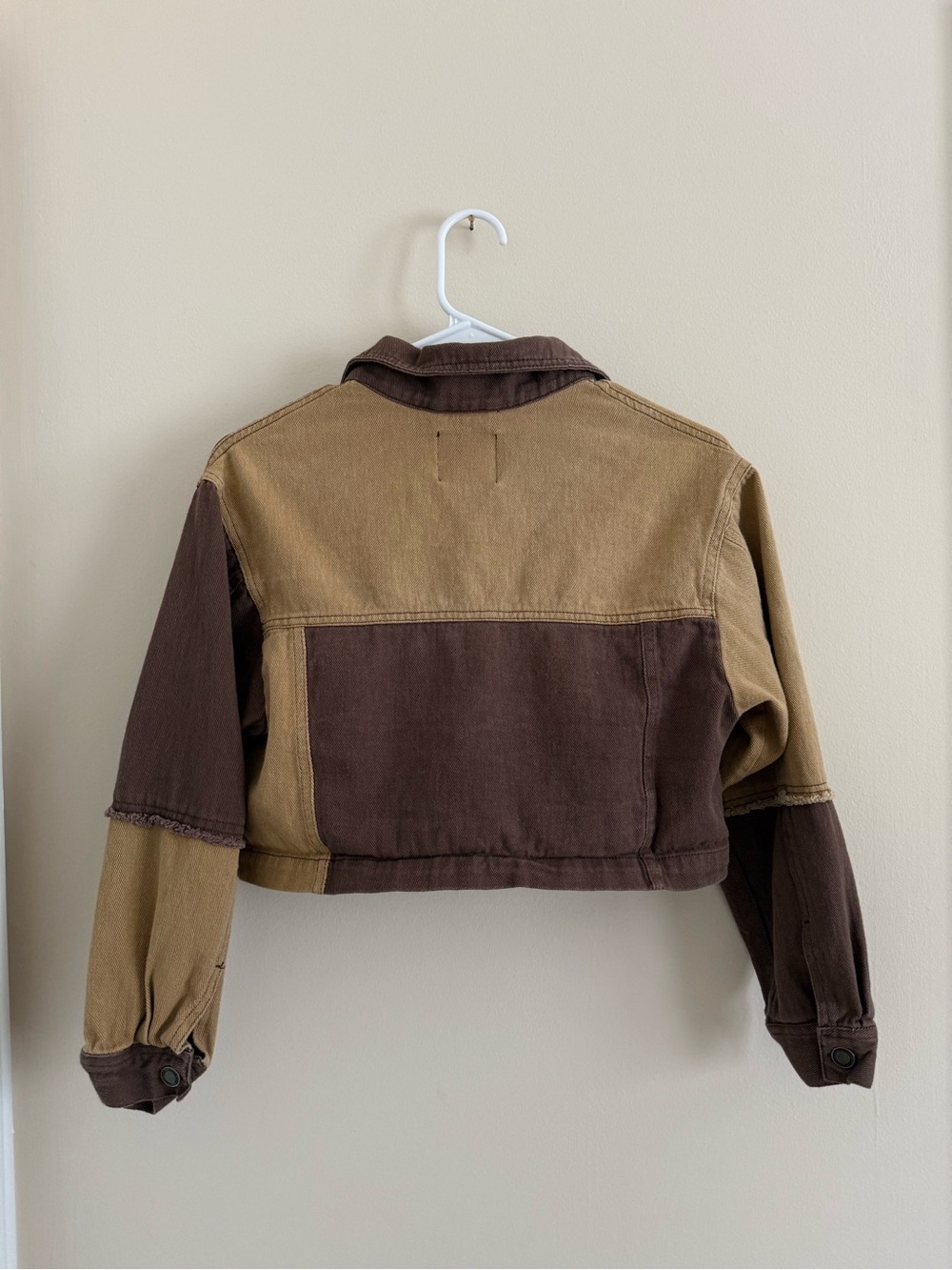 Angel Kiss Two-Tone Cropped Jacket in Brown and Tan Women’s XS Boho Y2K 90s - Picture 2 of 11